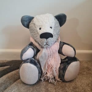 Fluffy memory bear made from dressing gown