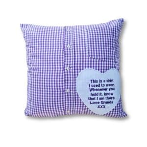 Shirt memory cushion made from loved ones clothes.