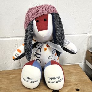 Bunny made from baby clothes