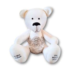 Memory bear made from wedding dress.