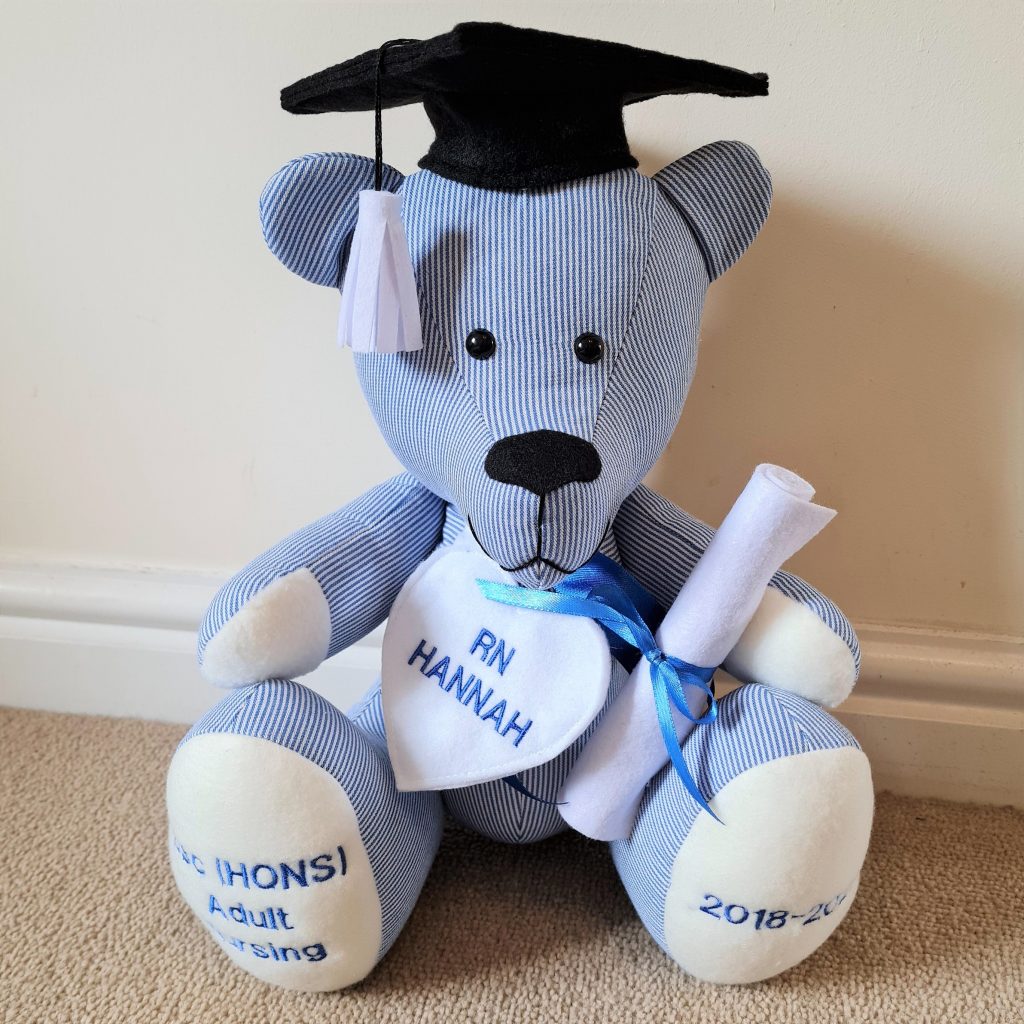 Graduation memory bear made from nurses uniform