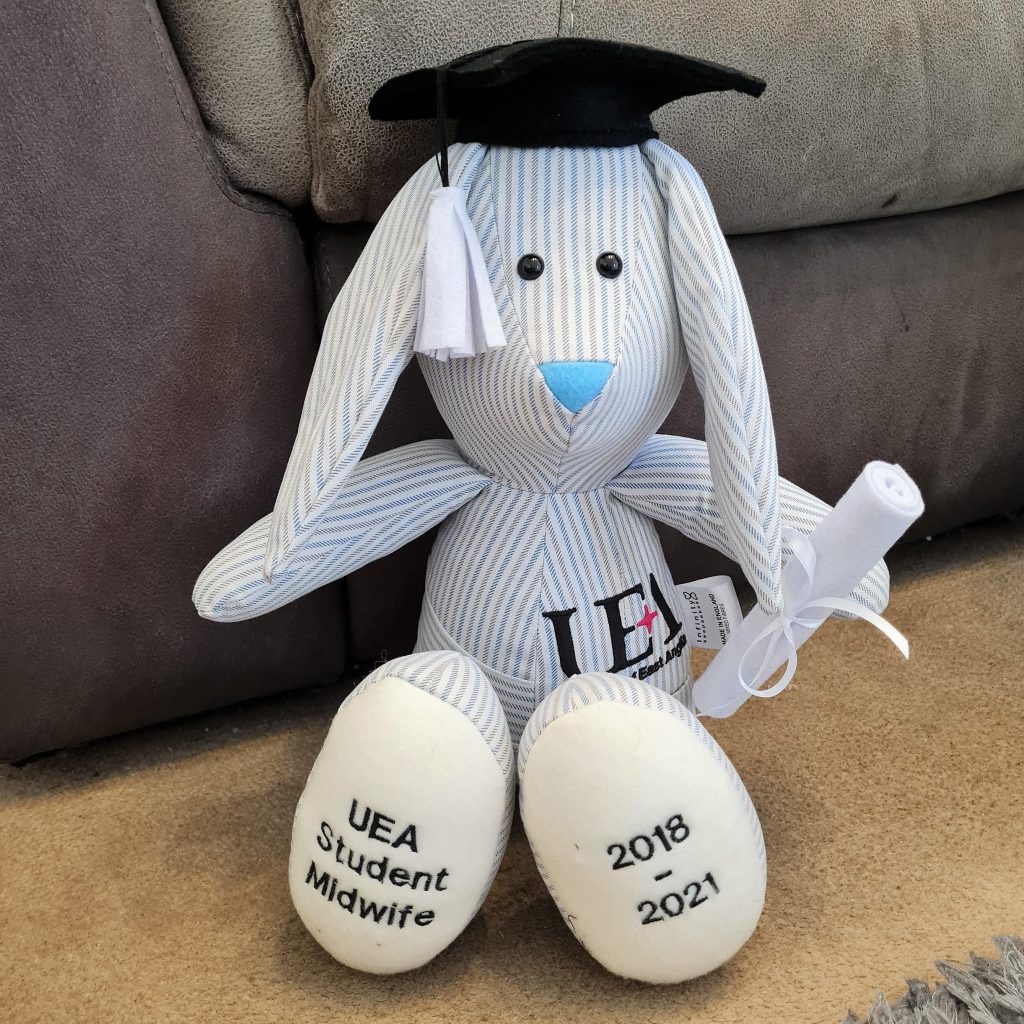 Graduation bunny made from nurses uniform