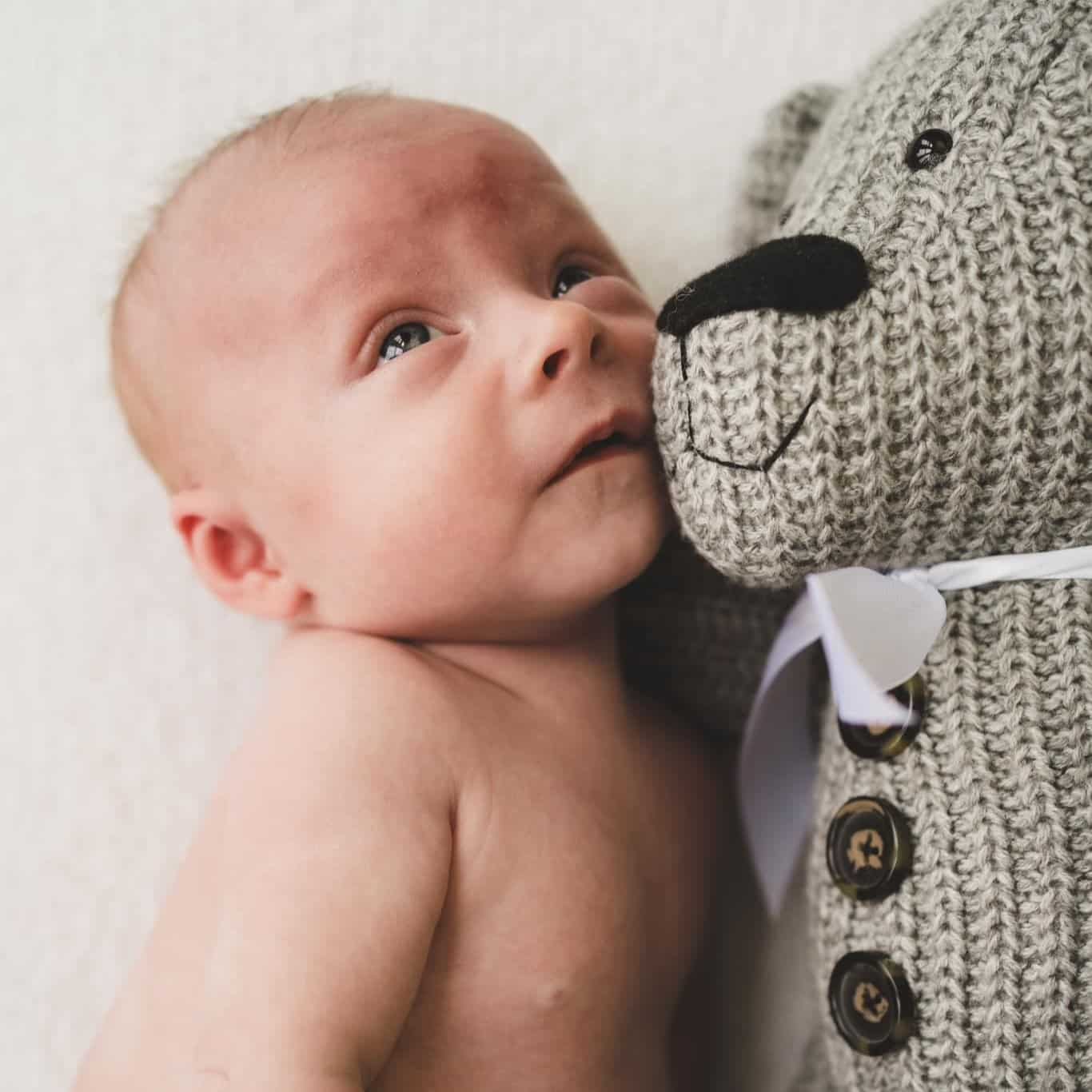 Baby with memory bear - keepsake photography