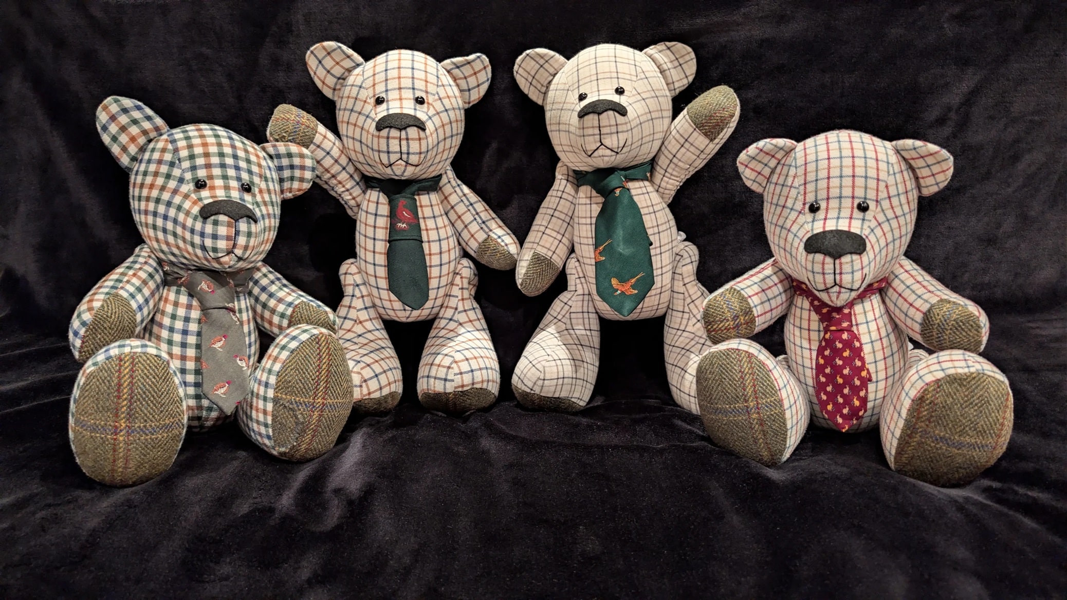 Memory bear made from shirt and ties - sitting and standing